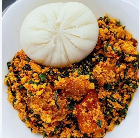 Pounded yam served with Nigerian soup
