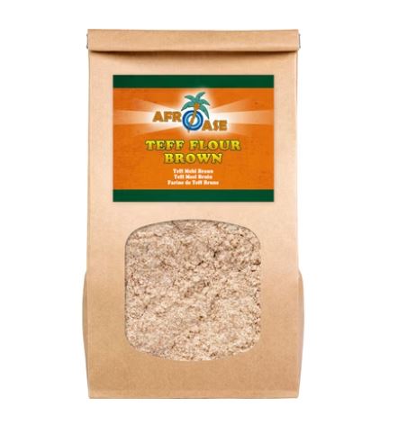 Afroase Brown Teff Flour 1kg in a brown paper bag with orange and green label and transparent window, naturally gluten-free teff flour for Ethiopian injera and African baking, available at AfroFresh Poland.
 Copy alt text

Research