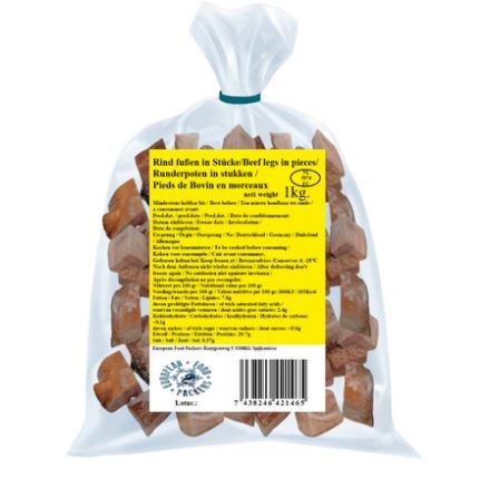 Frozen cow feet cut into pieces, 1kg bag, available at AfroFresh Poland