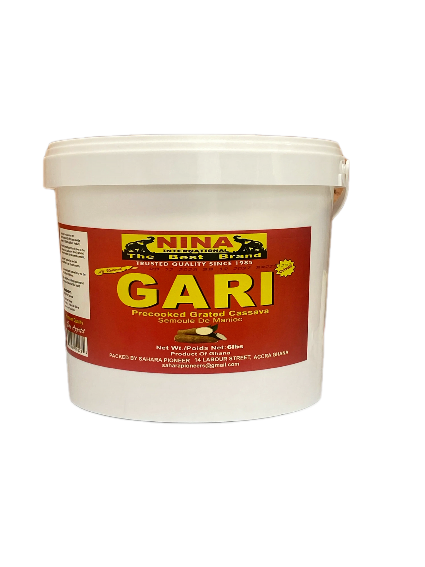 Nina International White Gari (Pre-cooked Grated Cassava) Bucket - 6lbs (2.72kg)